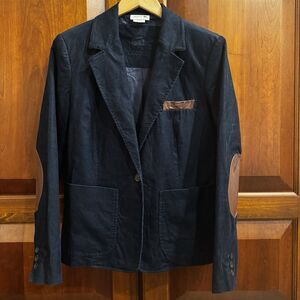 LACOSTE Navy Blue Stretch Corduroy Blazer with Brown Elbow Patches Sz 40 / M